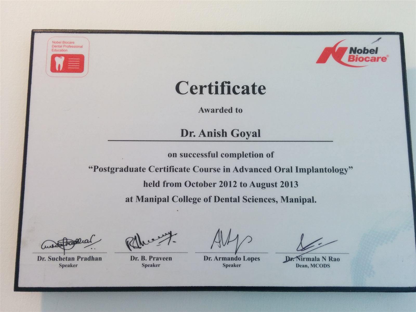 Nobel Biocare certification