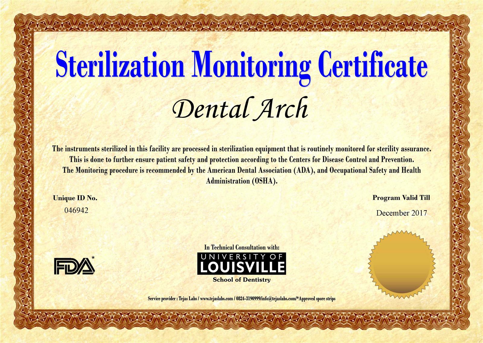 Sterilization monitoring certificate
