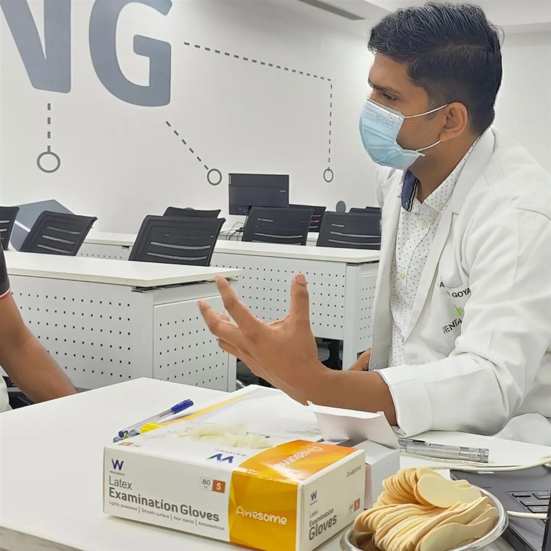 Oral health awareness session at a workplace dental camp
